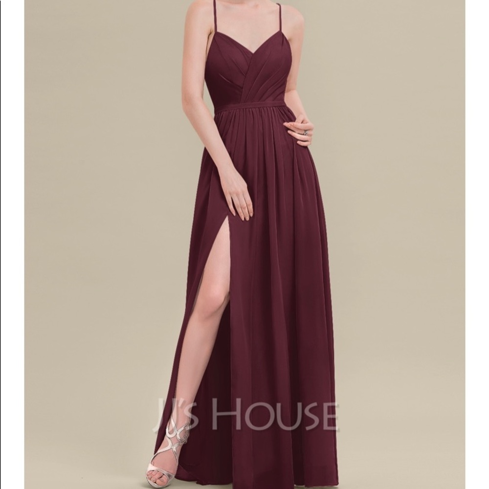 JJ’s house Burgundy Sweetheart Floor-Length Chiffon Dress w/SplitFront